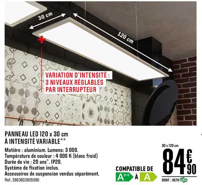 panneau led 120 x 30 cm à intensité variable