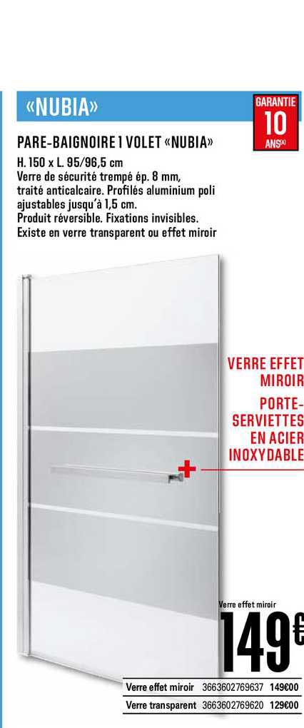 Pare Baignoire 1 Volet Nubia