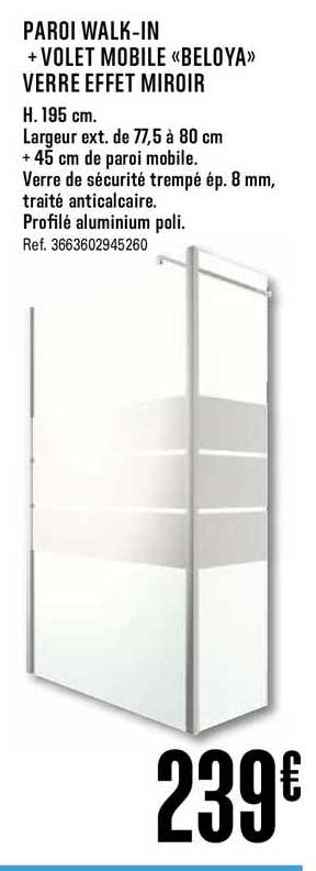 paroi walk in + volet mobile beloya verre effet miroir