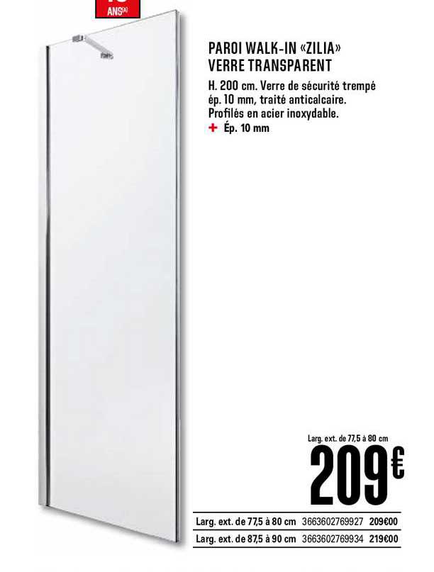 paroi walk in zilia verre transparent