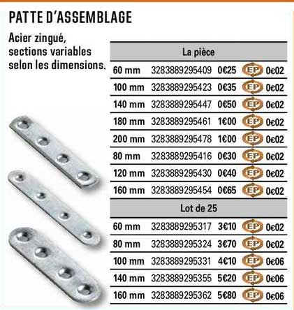 patte d'assemblage acier zingué