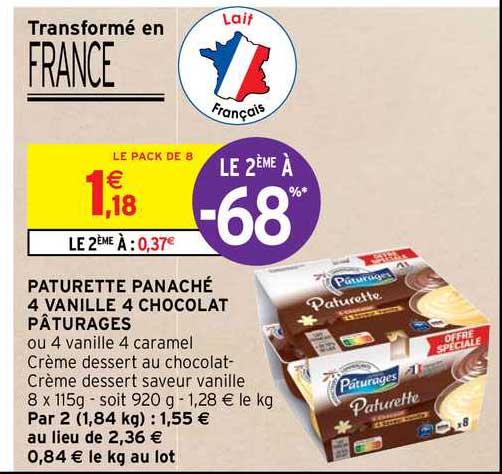 Paturette Panaché 4 Vanille 4 Chocolat Pâturages
