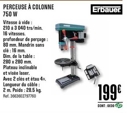 Perceuse à Colonne 750 W Erbauer