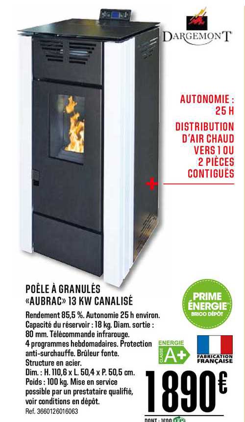 poêle à granulés aubrac 13 kw canalisé dargemont