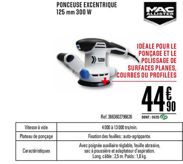 ponceuse excentrique 125 mm 300 w mac allister