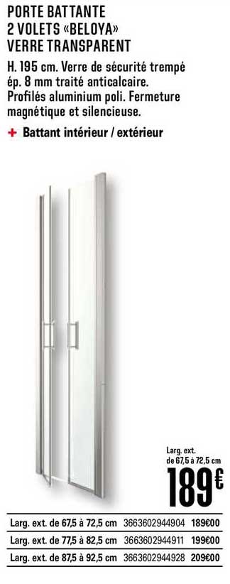 Porte Battante 2 Volets Beloya Verre Transparent