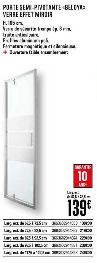 porte semi pivotante beloya verre effet miroir