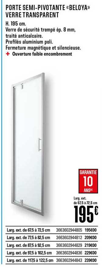 porte semi pivotante beloya verre transparent