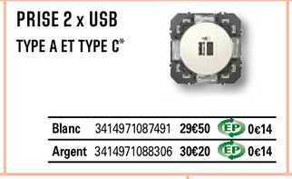 prise 2 x usb type a et type c