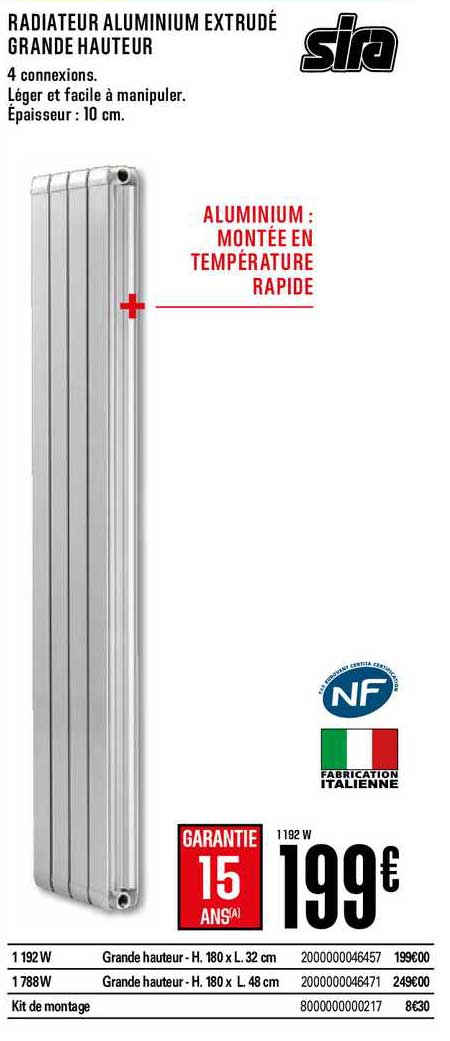 radiateur aluminium extrudé grande hauteur sira