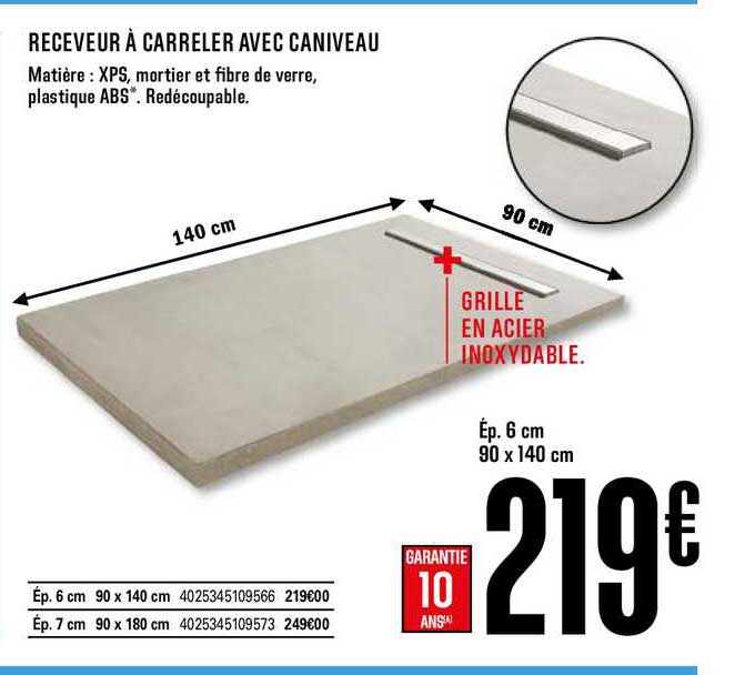 Receveur à Carreler Avec Caniveau