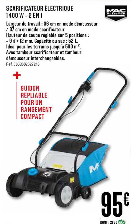scarificateur électrique 1400 w 2 en 1 mac allister