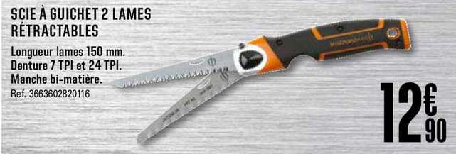 scie à guichet 2 lames rétractables manche bi matière