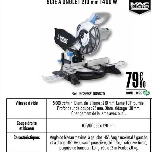 scie à onglet 210mm 1400 w mac allister