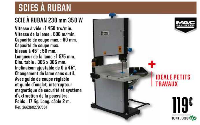scie à ruban 230 mm 350 w mac allister