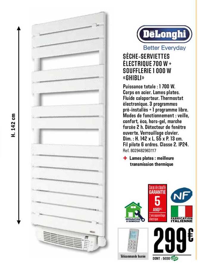 Sèche Serviettes électrique 700w Soufflerie 1000w Ghibli