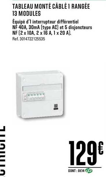 tableau monté câblé 1 rangée 13 modules