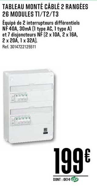 tableau monté câblé 2 rangées 26 modules t1 t2 t3