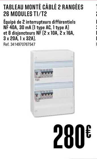 tableau monté câblé 2 rangées 26 modules t1 t2