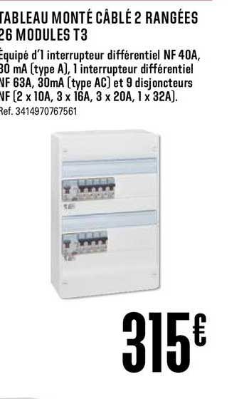 tableau monté câblé 2 rangées 26 modules t3