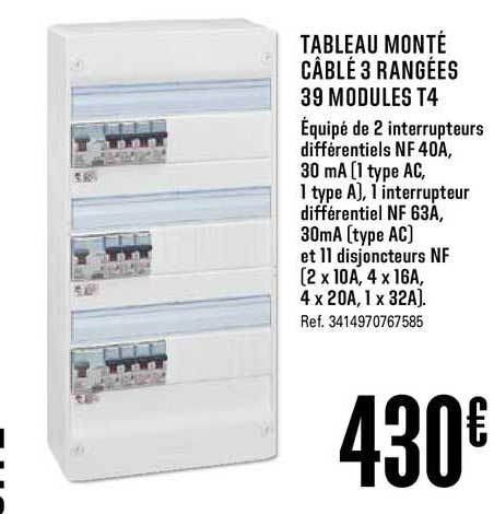 tableau monté câblé 3 rangées 39 modules t4