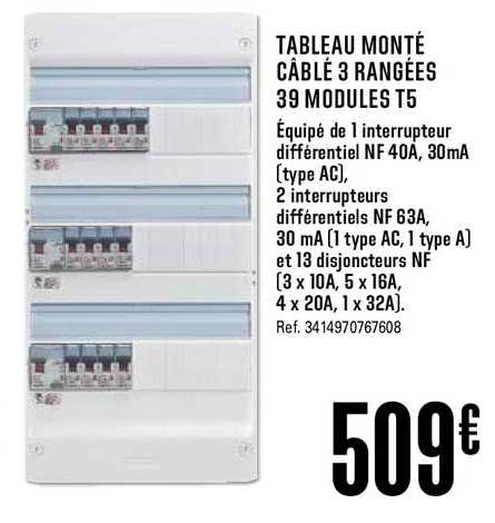 tableau monté câblé 3 rangées 39 modules t5