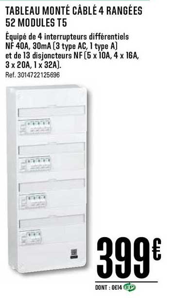 tableau monté câblé 4 rangées 52 modules t5