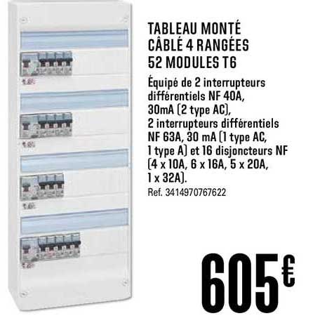 tableau monté câblé 4 rangées 52 modules t6