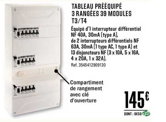 tableau prééquipé 3 rangées 39 modules t3 t4