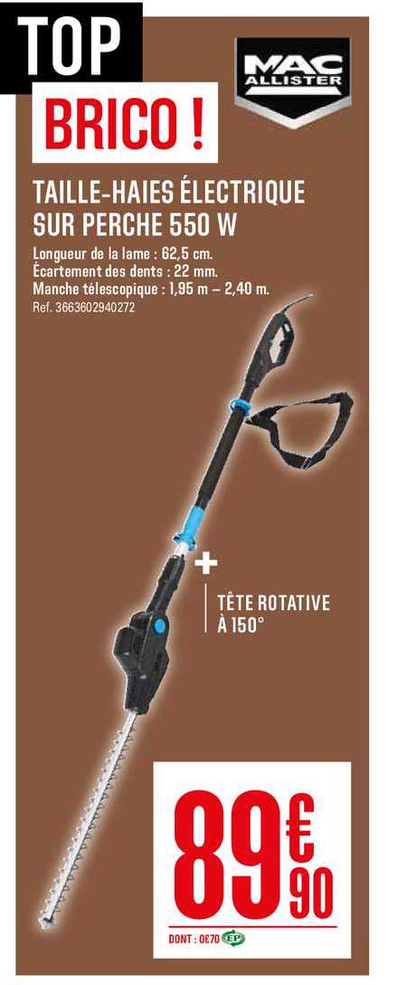 taille haies électrique sur perche 550 w mac allister