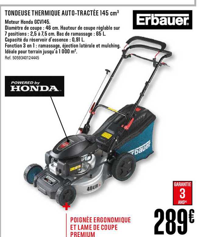 tondeuse thermique auto tractée 145 cm3 erbauer