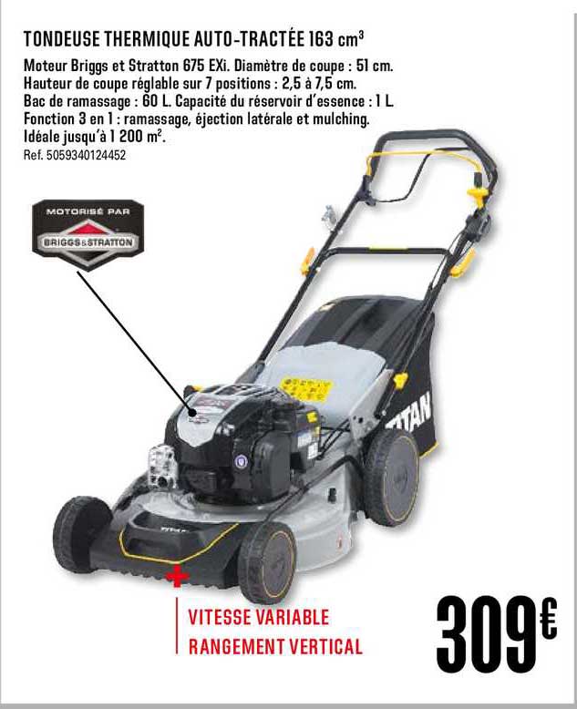 tondeuse thermique auto tractée 163 cm3