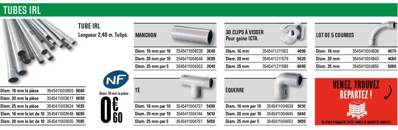Tubes Irl Manchon Té 30 Clips à Visser Pour Gaine Icta équerre Lot De 5 Courbes