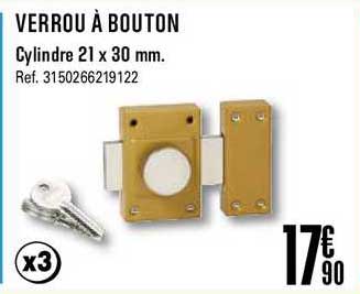 verrou à bouton cylindre 21 x 30 mm