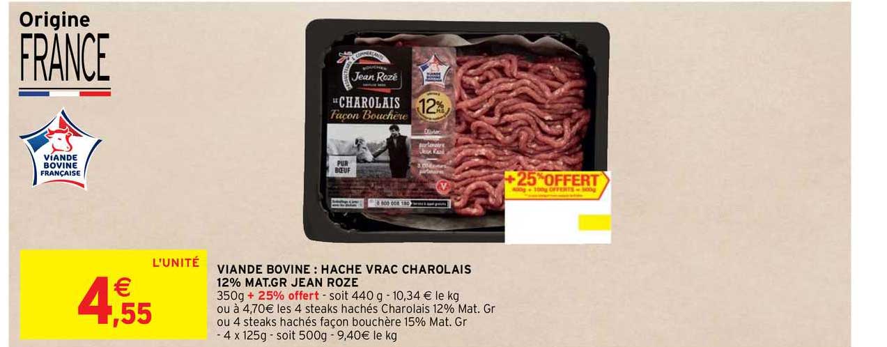 viande bovine : hache vrac charolais 12% mat.gr. jean rozé