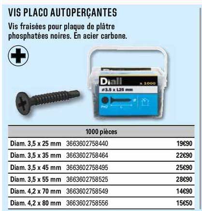vis placo autoperçantes diall