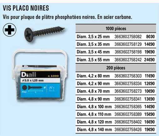 vis placo noires diall