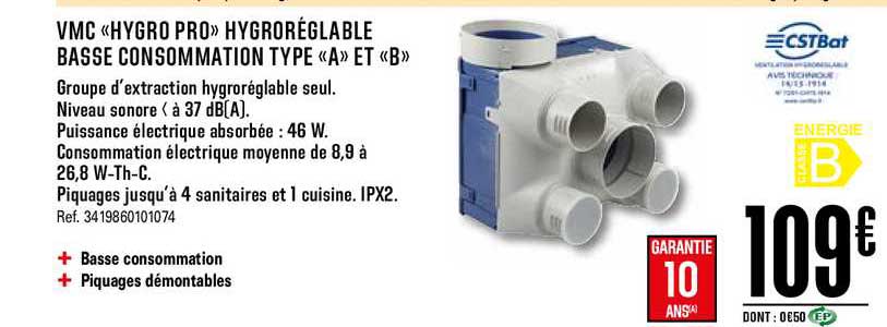 vmc hygro pro hygroréblable basse consommation type a et b cstbat