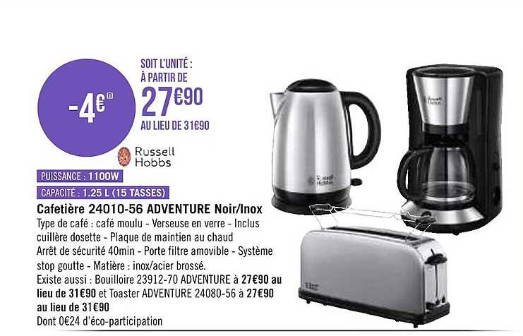 cafetière adventure noir-inox russell hobbs