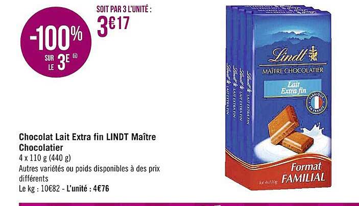 chocolat lait extra fin lindt maître chocolatier