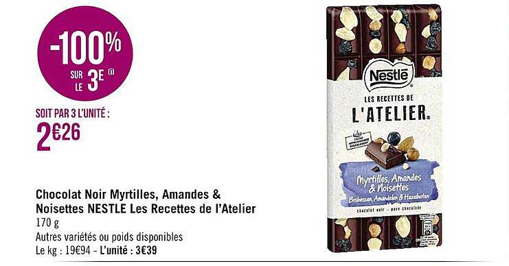 chocolat noir myrtilles, amandes & noisettes nestlé les recettes de l'atelier