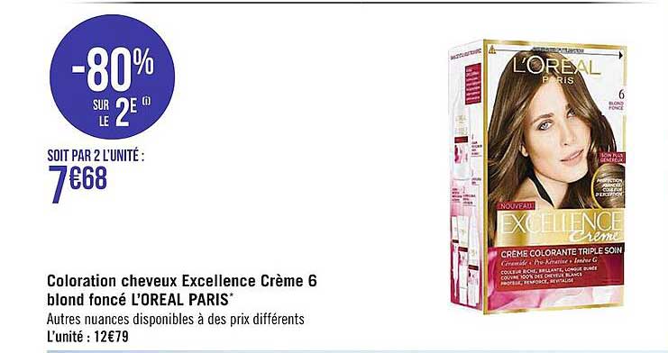 coloration cheveux excellence crème 6 blond foncé l'oréal paris