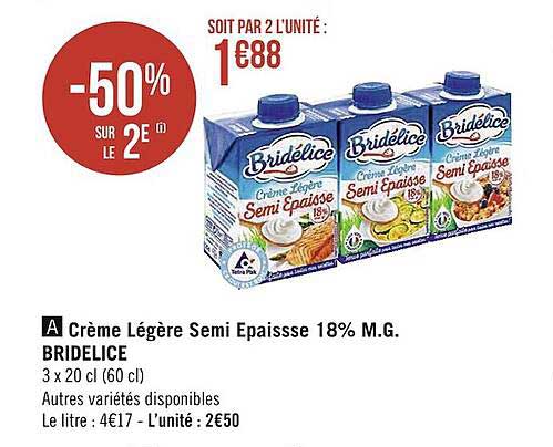 crème légère semi épaisse 18% m.g. bridélice