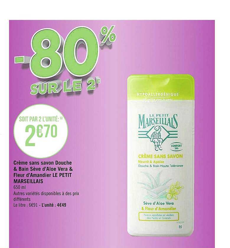 crème sans savon douche & bain sève d'aloé vera & fleur d'amandier le petit marseillais