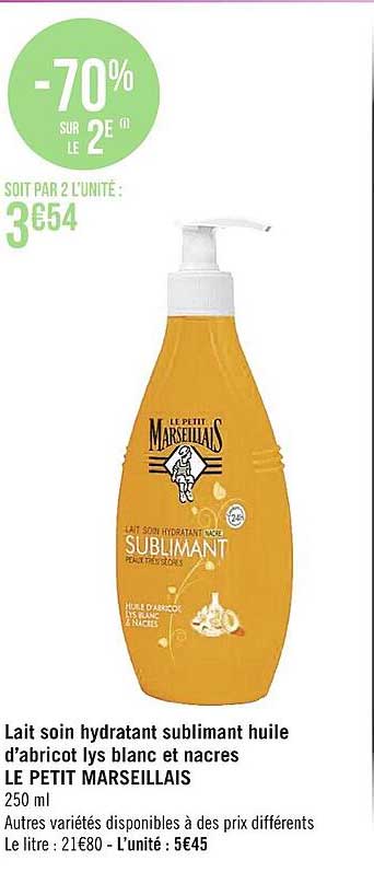 lait soin hydratant sublimant huile d'abricot lys blanc et nacres le petit marseillais