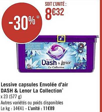 lessive capsules envolée d'air dash & lenor la collection