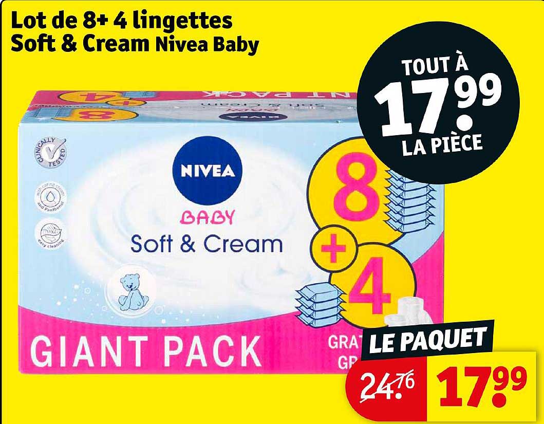 lot de 8+4 lingettes soft & cream nivea baby