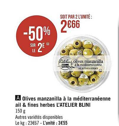olives manzanilla à la méditerranéenne ail & fines herbes l'atelier blini