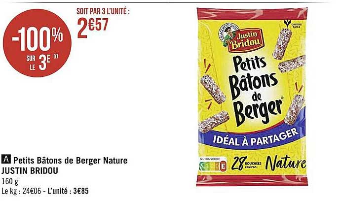 Petits Bâtons De Berger Nature Justin Bridou
