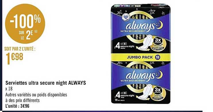 serviettes ultra secure night always